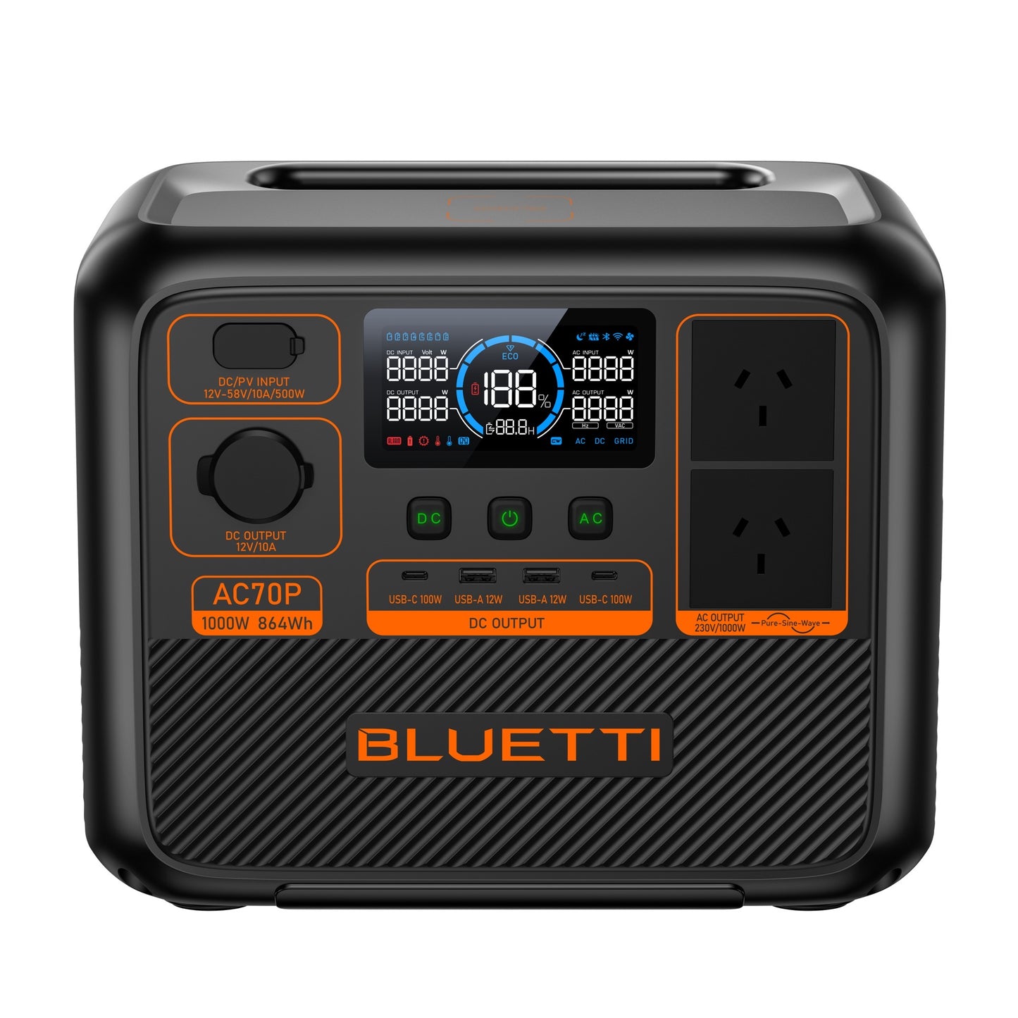 Bluetti AC70P 1000W/864Wh Portable Power Station | LiFePO4 Battery | Swish Power Solutions