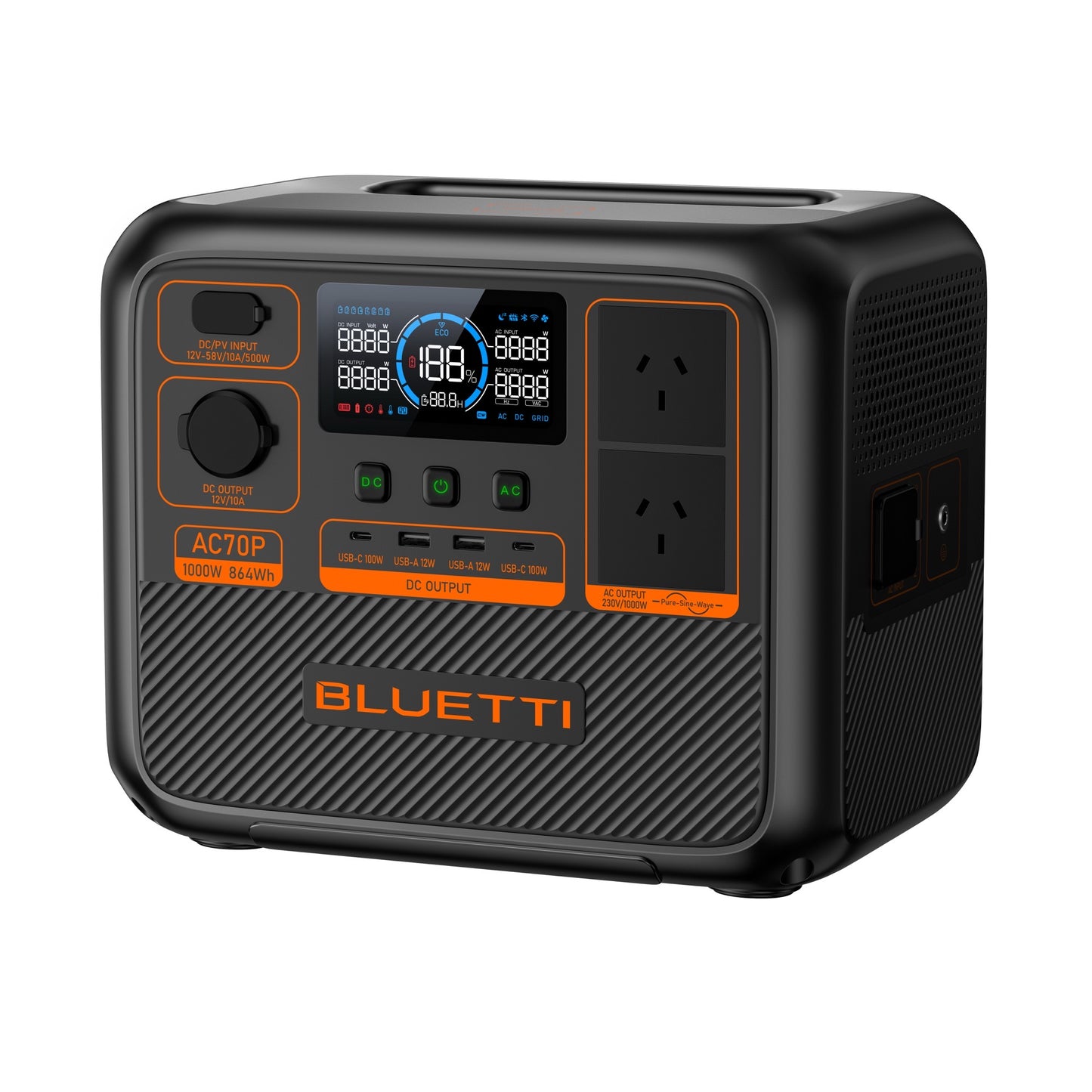 Bluetti AC70P 1000W/864Wh Portable Power Station | LiFePO4 Battery | Swish Power Solutions