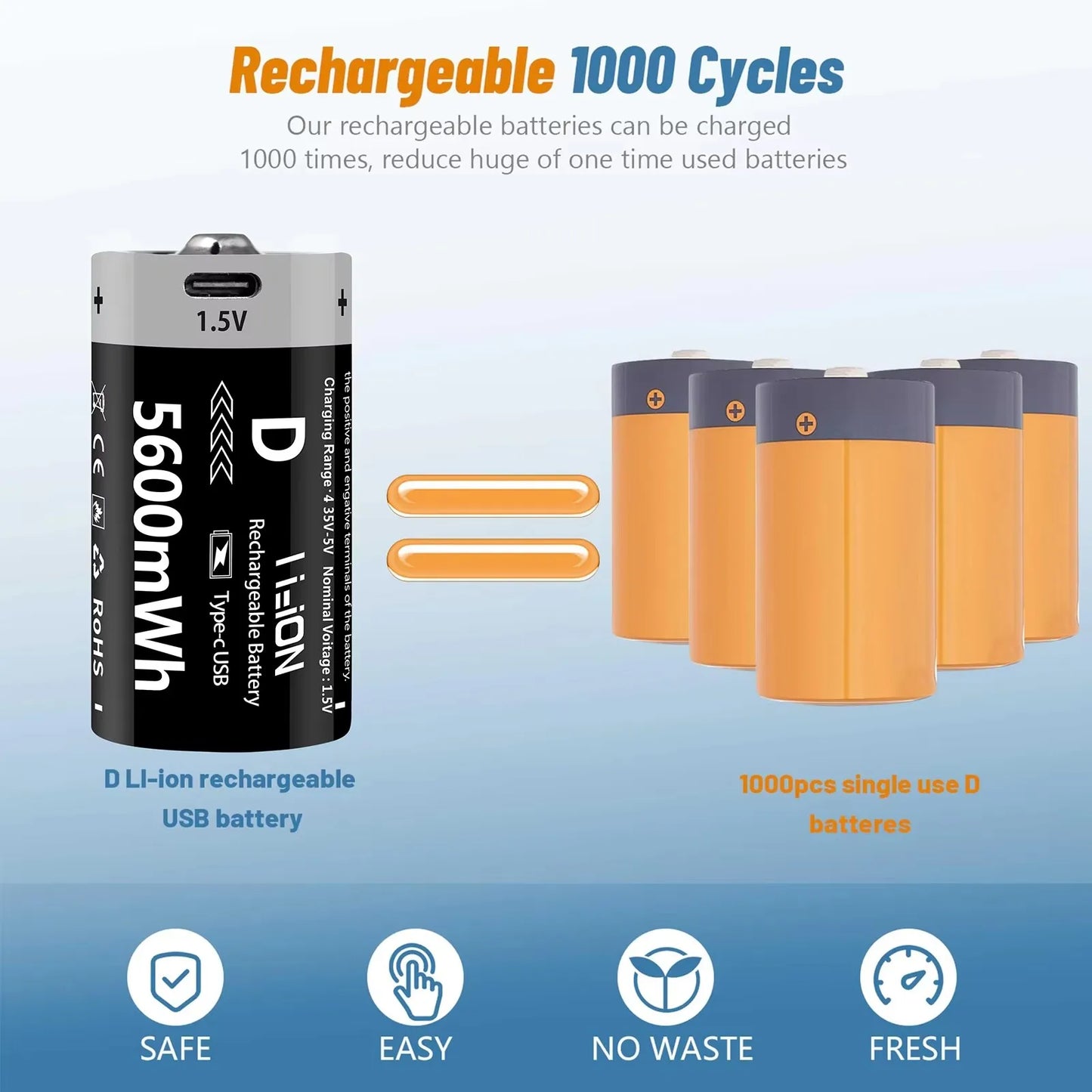 MATOV D Size USB Rechargeable Batteries
