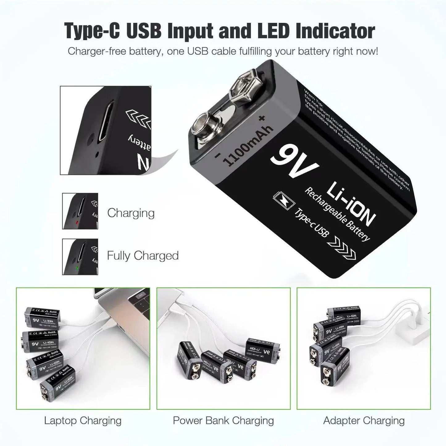MATOV 9V USB Rechargeable Battery