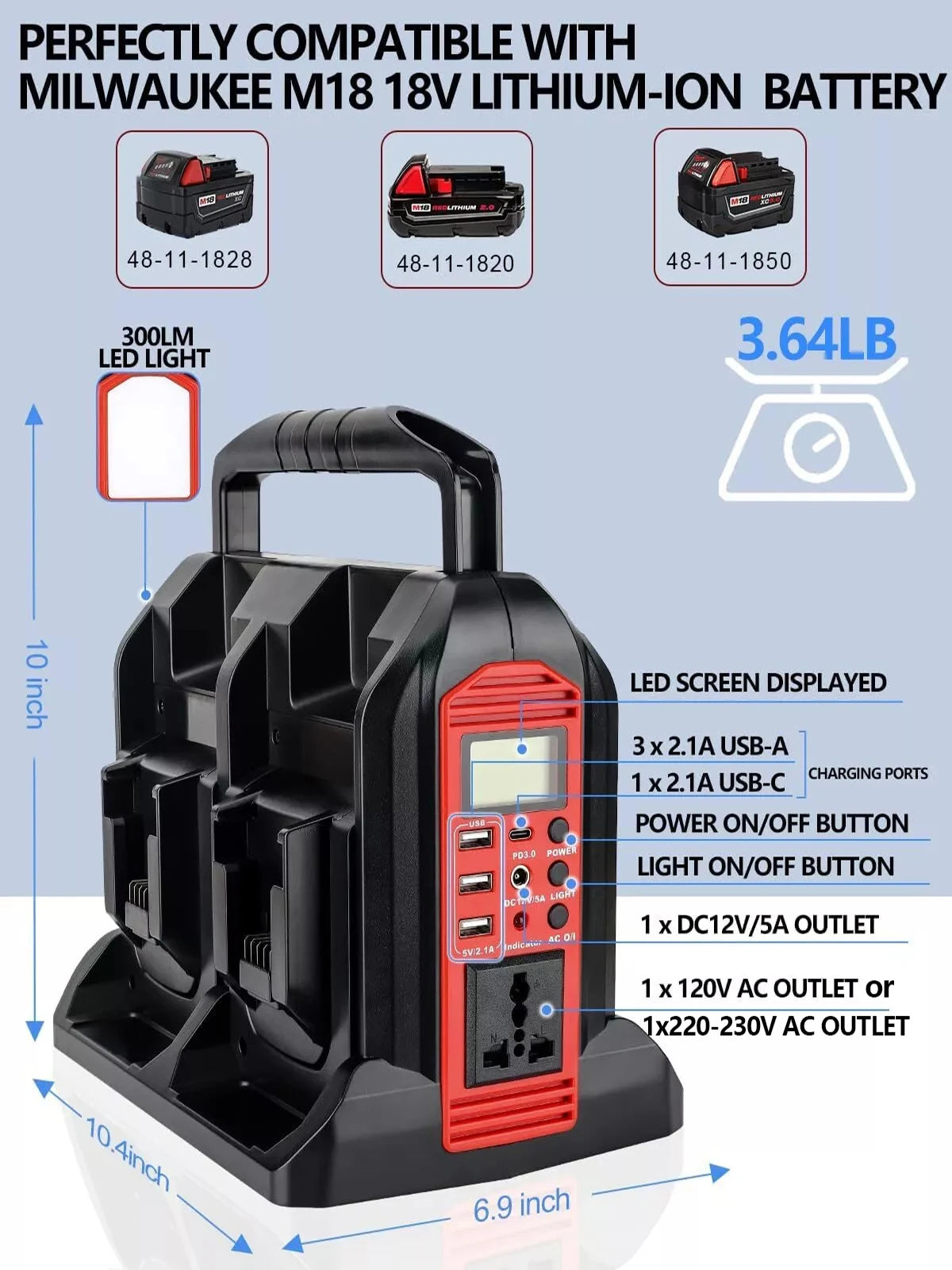 350W Portable Inverter For Milwaukee M18 Battery