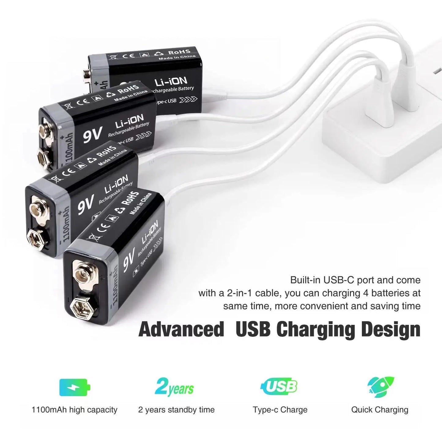 MATOV 9V USB Rechargeable Battery
