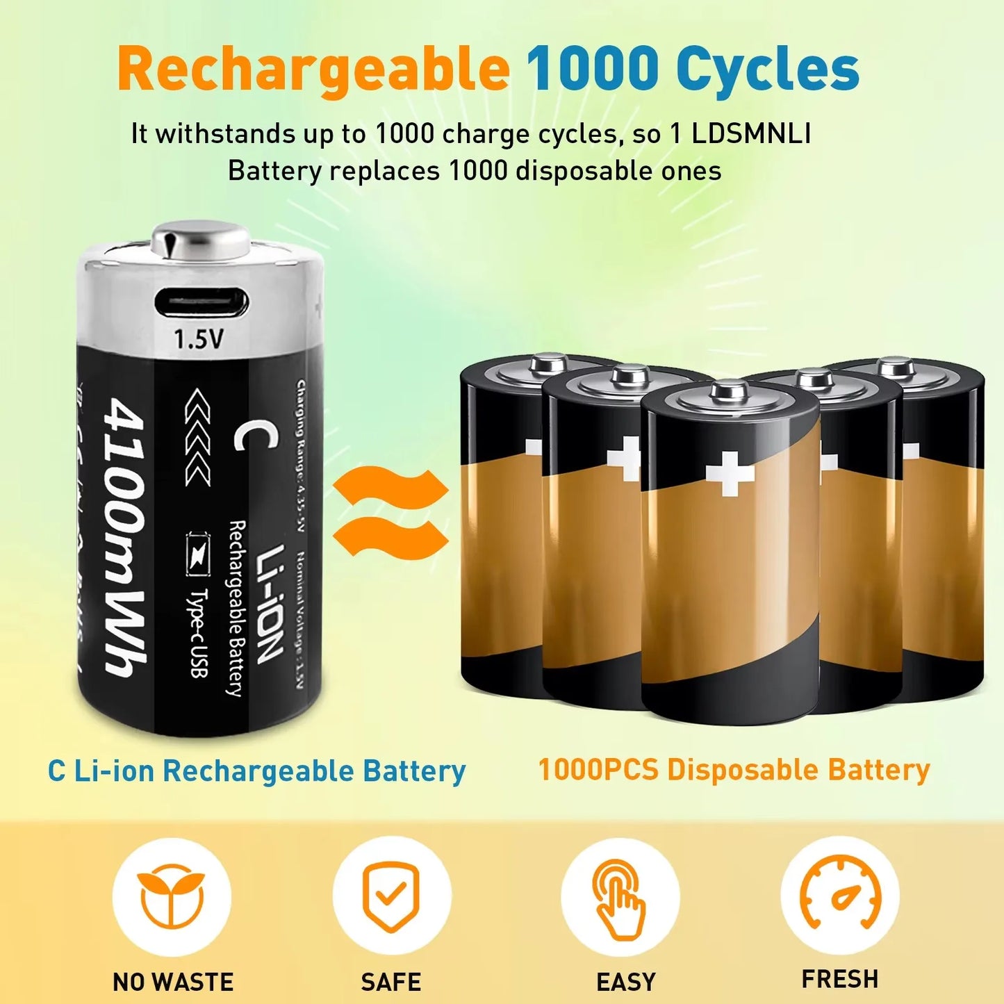 MATOV C Size USB Rechargeable Batteries