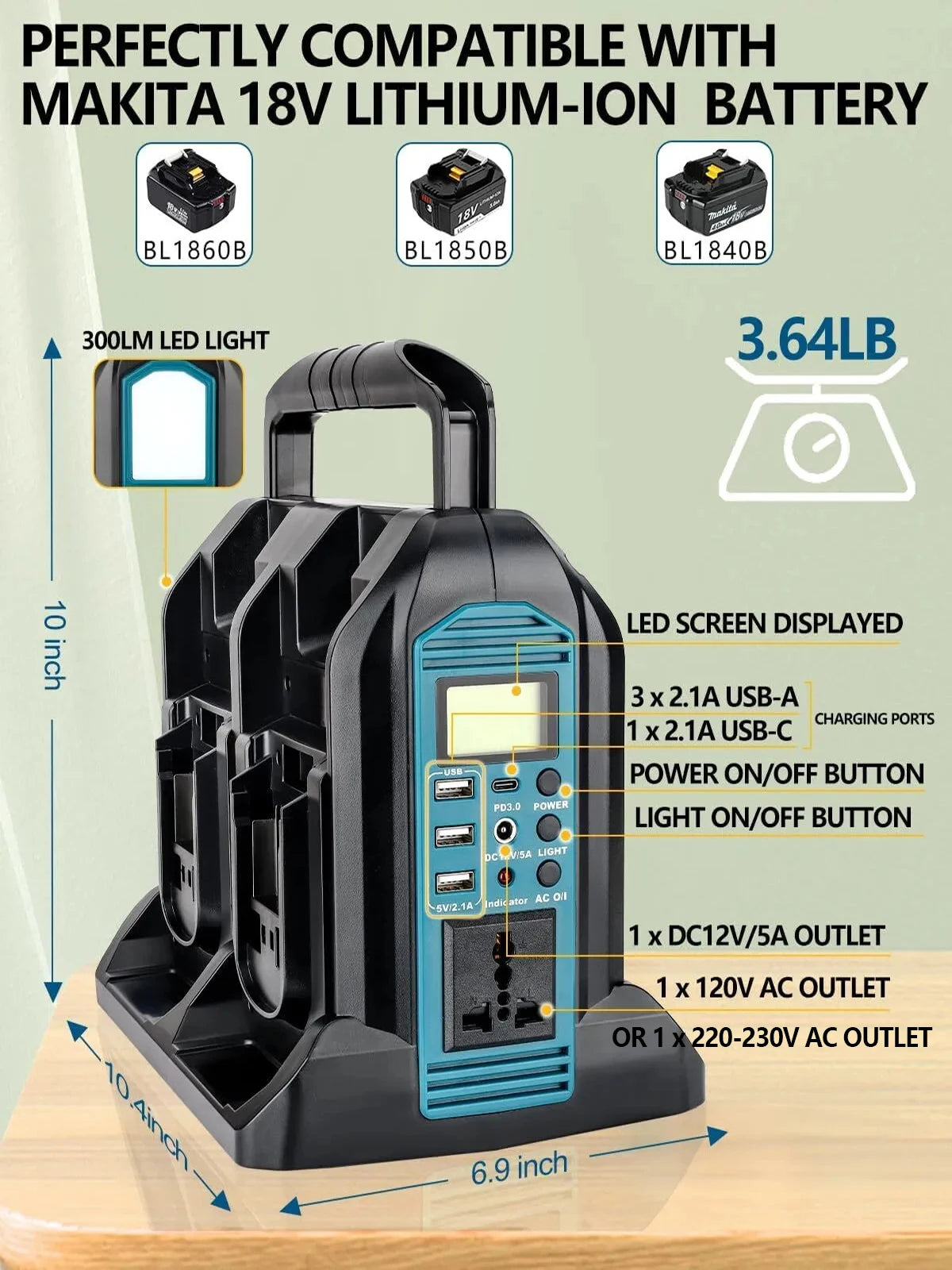 350W Portable Inverter for Makita 18V Battery