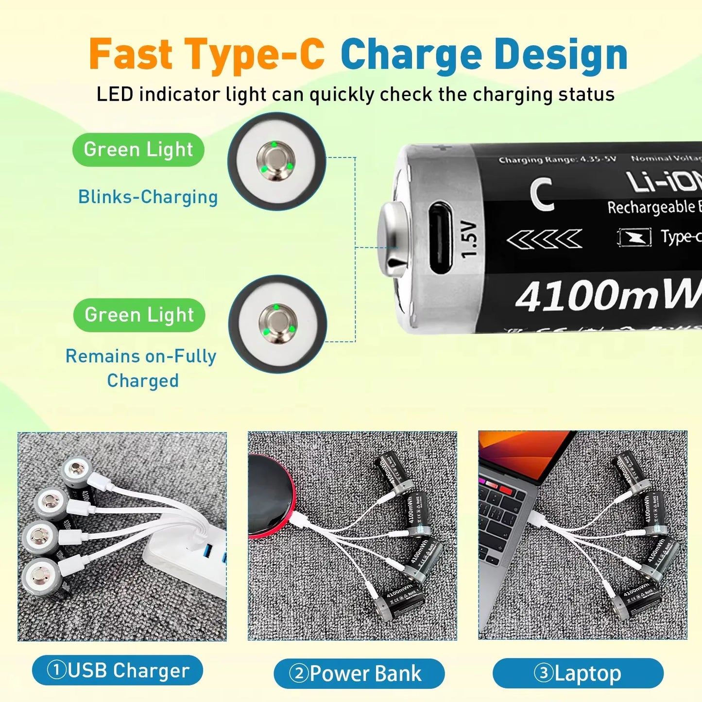 MATOV C Size USB Rechargeable Batteries