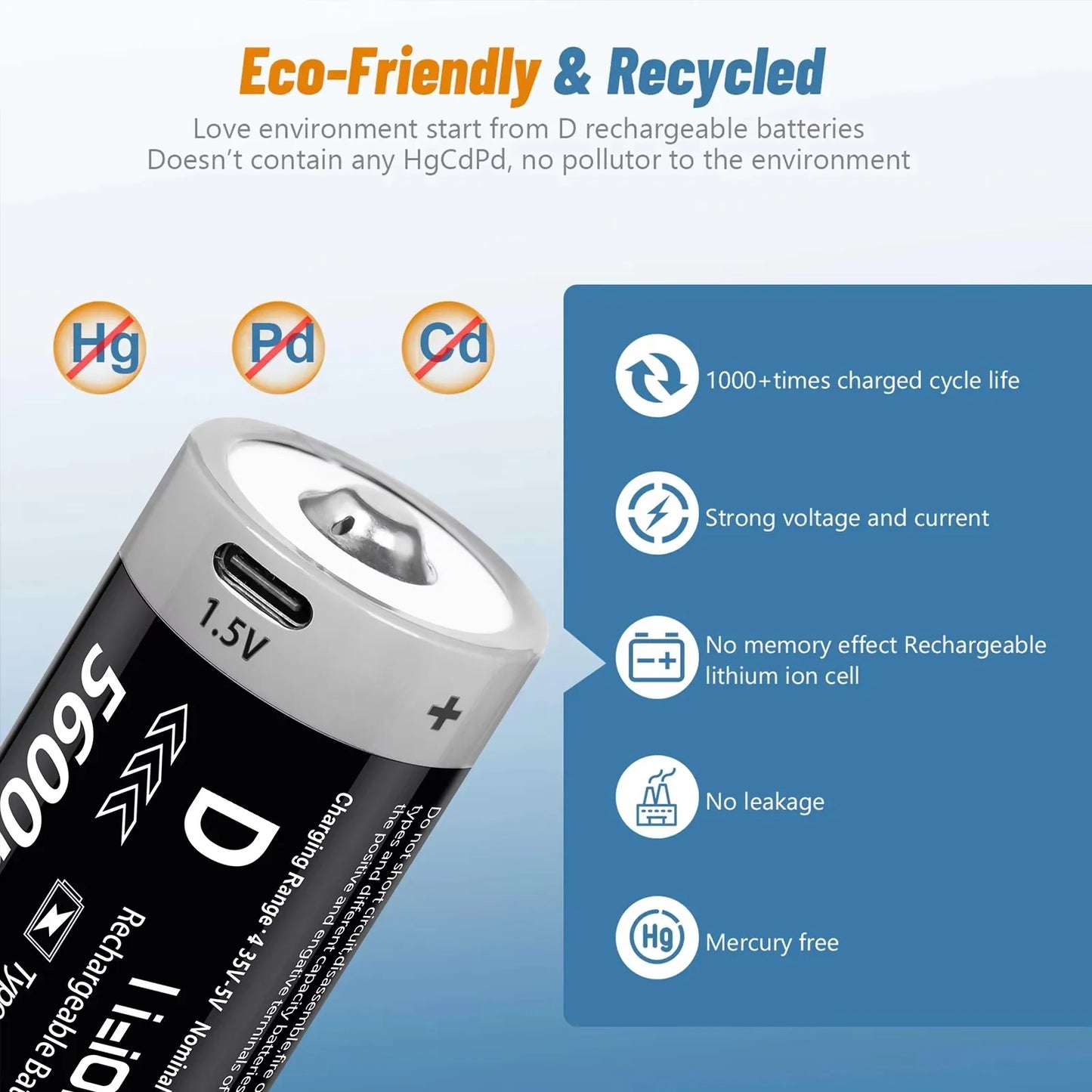 MATOV D Size USB Rechargeable Batteries