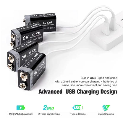 MATOV 9V USB Rechargeable Battery