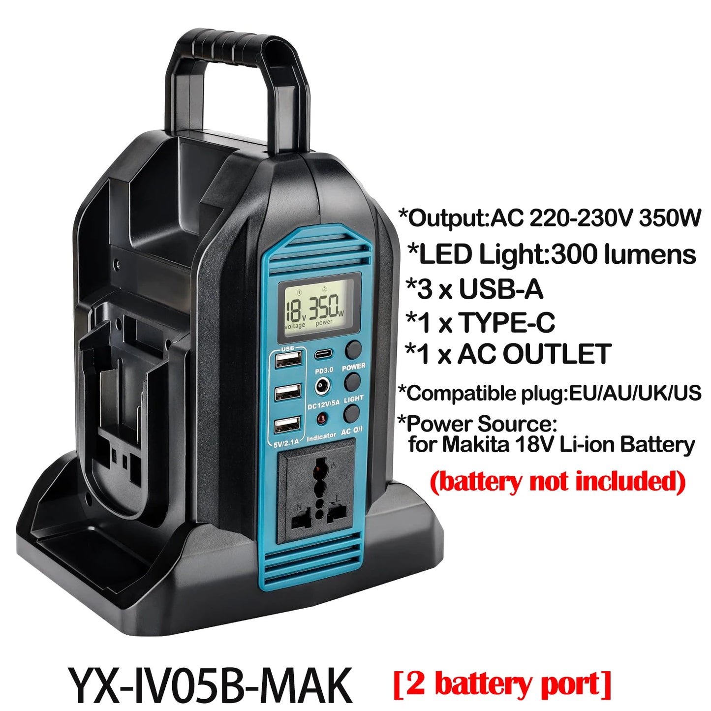 350W Portable Inverter for Makita 18V Battery