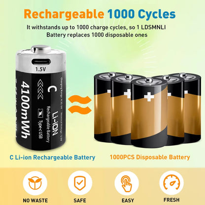 MATOV C Size USB Rechargeable Batteries