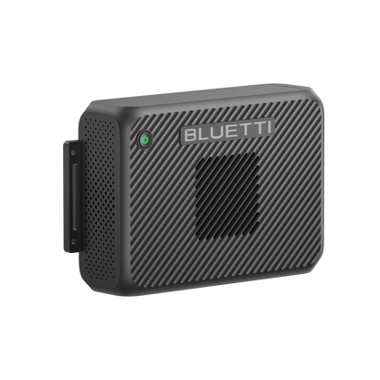 BLUETTI Charger 2 three-quarter product view showing the left ventilation grille and mounting brackets