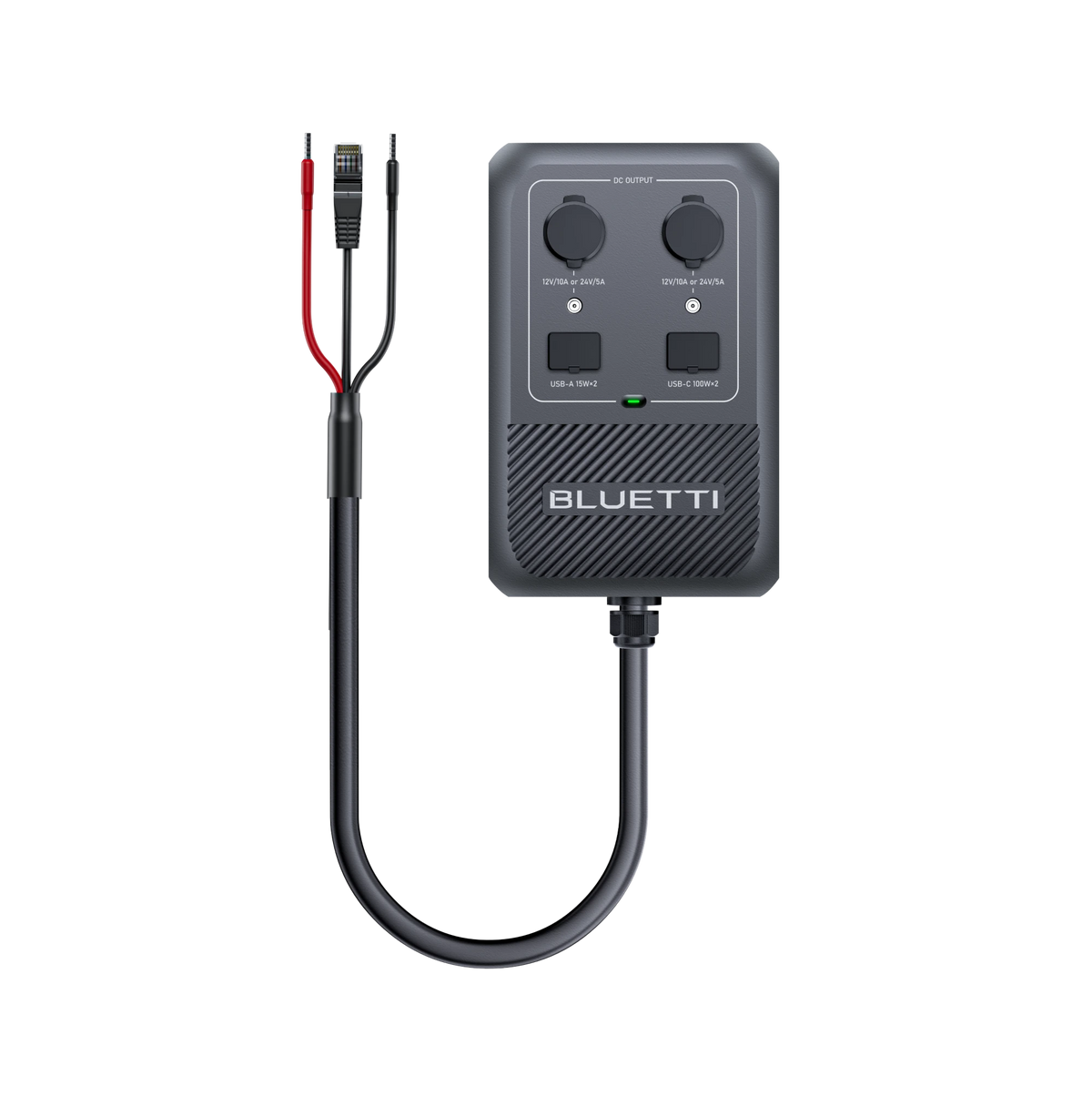 BLUETTI DC Hub for Charger 2 with its attached RJ45 and red-black connection cable