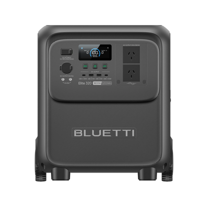 BLUETTI Elite 320 portable power station, front view with Australian AC outlets and USB ports