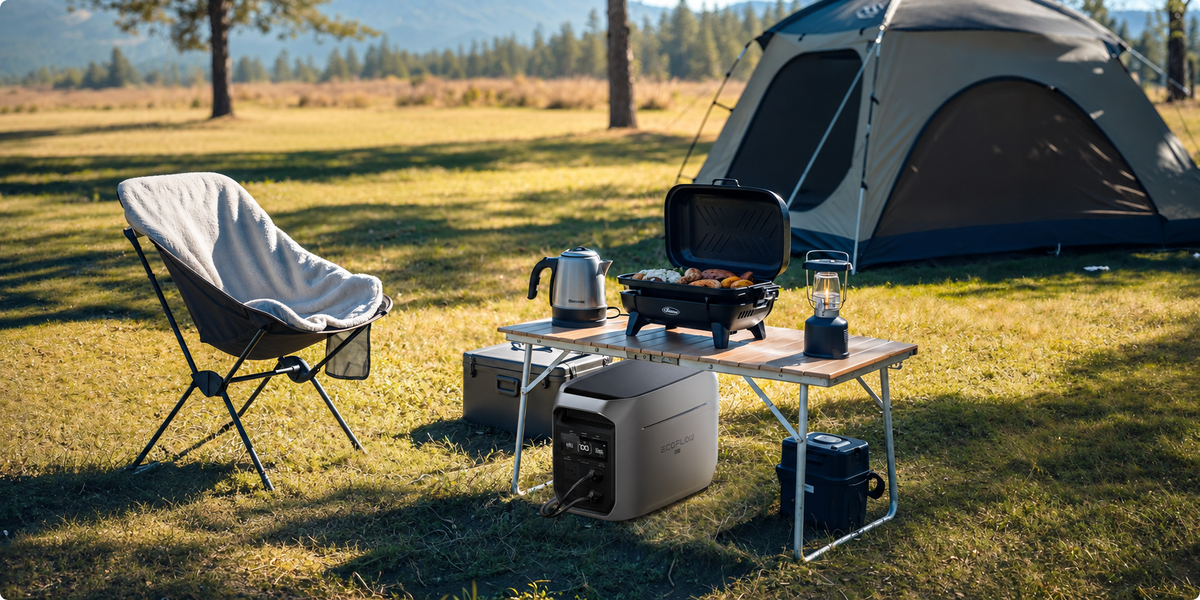 EcoFlow DELTA 3 Max Plus powering an outdoor camping setup